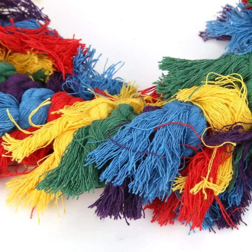 Vista 2 de Litewoo Pajarita colorida cuerda de algodón masticable colgante guirnalda de pájaros para periquito periquito cacatúa guacamayo gris africano
