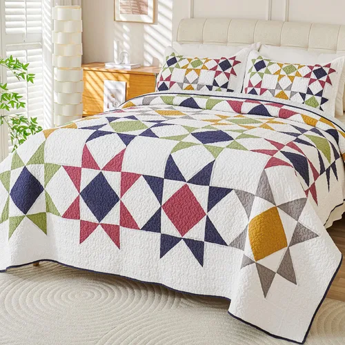 Vista 7 de Cmfshape - Juegos de edredón, juego de colcha 100% algodón de verdadero retazo, ropa de cama para todas las estaciones, colcha reversible ligera