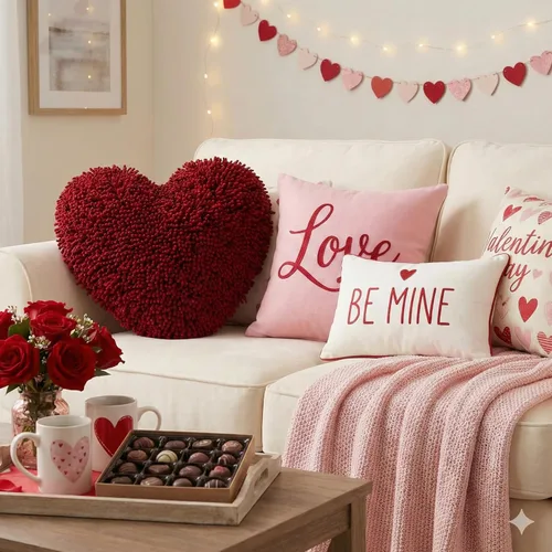 Vista 5 de Fun Express Almohada en forma de corazón de 14 pulgadas, almohadas de felpilla suave para decoración del día de San Valentín, almohadas decorativas