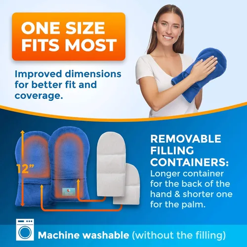 Vista 4 de Manoplas de terapia para microondas con linaza – Alivio de terapia de calor húmedo para manos y dedos en casos de articulaciones rígidas, dedo