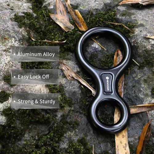 Vista 4 de NewDoar Equipo de escalada Equipo de descenso Placa de aparejo 40kN Rescate Figura 8 Descender con Oreja Grande Bent-Ear para Escalada Belaying