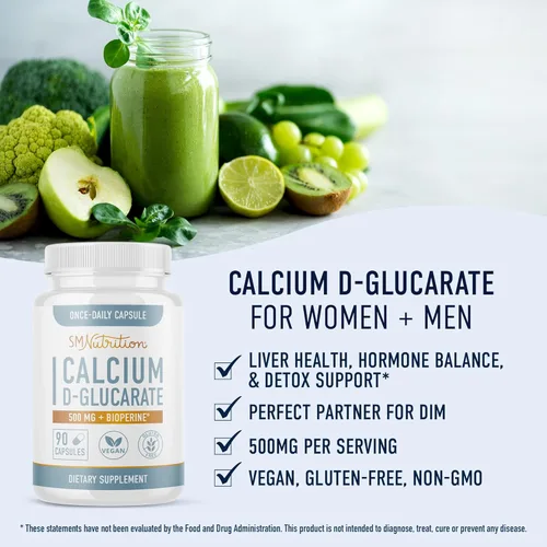 Vista 2 de SMNutrition Suplemento DIM de 200 mg con D-glucarato de calcio Paquete de equilibrio hormonal con cápsulas DIM de diindolilmetano (120 porciones)