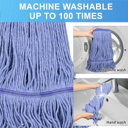 Vista 5 de Trapeador comercial con mango de 63 pulgadas, trapeador industrial resistente, con extremo de bucle, para limpieza de suelos para almacén, taller
