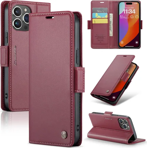 Vista 14 de SINIANL Funda tipo cartera compatible con iPhone 15 Pro Max con tarjetero para mujeres y hombres, con bloqueo RFID, cierre magnético, función atril