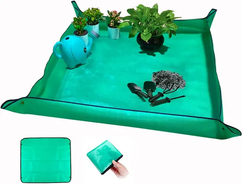 Vista 7 de Alfombra de trasplante de plantas extra grande de 43 x 30 pulgadas, impermeable, plegable, reutilizable, negro
