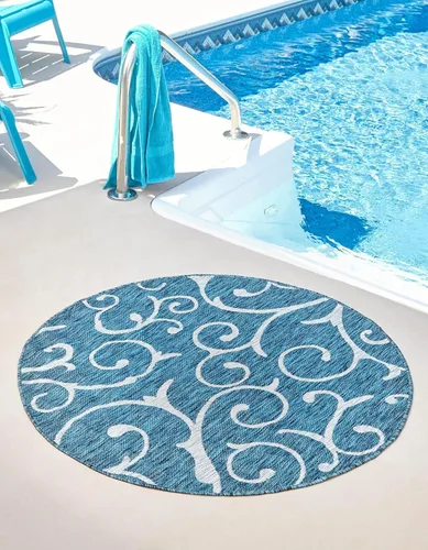 Vista 25 de Rugs.com Outdoor Botanical Collection - Alfombra de tejido plano azul de 2 x 6 pies, perfecta para pasillos y entradas