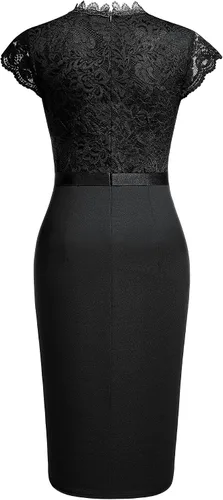 Vista 7 de Miusol vestido de cóctel corto para mujer, estilo retro y floral, con encaje y volantes