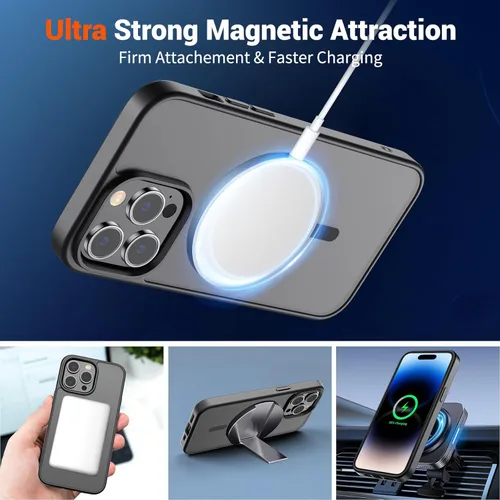 Vista 114 de SUPFINE - Funda magnética para iPhone 13 Pro Max (compatible con MagSafe), (protección contra caídas de grado militar de 10 pies), delgada, Negro