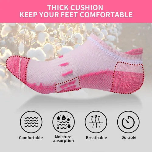 Vista 3 de Calcetines de compresión de tobillo para mujer, atléticos, para correr, de corte bajo, para caminar, acolchados, 5 pares