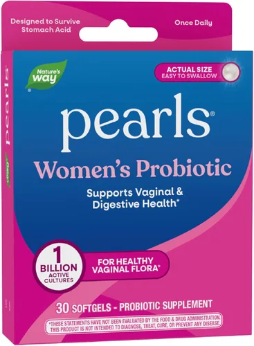 Probiotic Pearls Once Daily Suplemento probiótico para mujer, 1 billón de cultivos vivos, supera el ácido estomacal, sin refrigeración, 30 cápsulas
