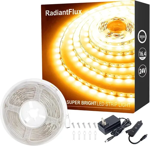 Vista 19 de Kit de iluminación debajo del gabinete Tiras pequeñas de luz LED de 10 pies blancas, tira de luces LED flexible regulable, 180 LED, súper brillantes