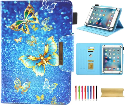 Vista 26 de Funda universal para tablet de 7 pulgadas, piel sintética [ranuras para tarjetas], cubierta magnética, para Samsung Galaxy Tab E/Tab A 7.0, Fire 7