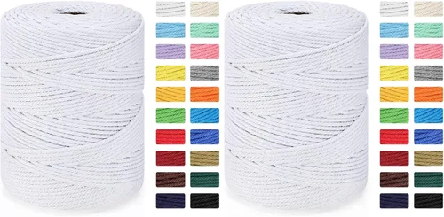 Vista 20 de Cordón de macramé de 0.157 in x 328 yardas Cuerda de macramé 100% algodón natural Cuerda de algodón trenzado de 4 hebras para manualidades, Beige