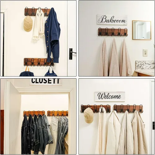 Vista 6 de Dseap Perchero para Abrigos Montado en Pared - Perchero Resistente de Estilo Granja Rural con 5 Ganchos de Alambre para Ropa, Sombrero, Chaqueta