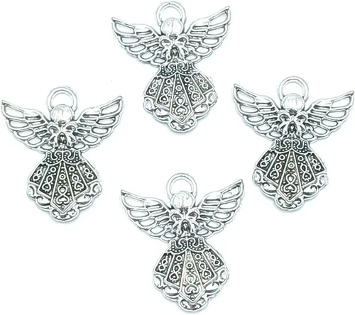 Vista 5 de 30 piezas de suministros de manualidades con alas de plata antigua, dijes de hada de ángel, para aretes, pulseras, collares, joyas, manualidades