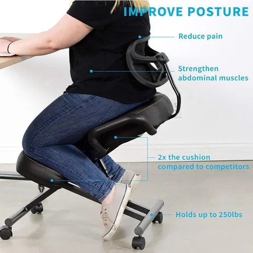 Vista 8 de HURRISE Taburete de rodilla con soporte de espalda, silla de rodillas ajustable en altura con corrección de postura, taburete de rodilla con base