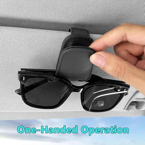 Vista 2 de 2 Pieces Sunglass Holder for Car Visor, Magnetic Leather Eyeglass Hanger Clip for Car, Car Visor Accessories (Black)
