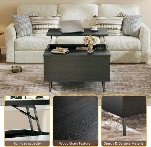 Vista 4 de HUAHUU Mesa auxiliar elevable, cuadrada de 31.5 pulgadas, con almacenamiento, mesa de centro con compartimento oculto grande, mesa central con mesa