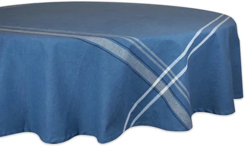 Vista 11 de DII - Mantel redondo para mesa de comedor, estilo rústico, colección de manteles con rayas estilo francés, 177.8 cm de diámetro, color gris Gris