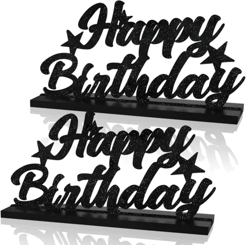 Letrero de Feliz Cumpleaños con Letras Negras con Purpurina Centros de Mesa para Mesa Suministros de Fiesta de Cumpleaños Decoración de Favor de