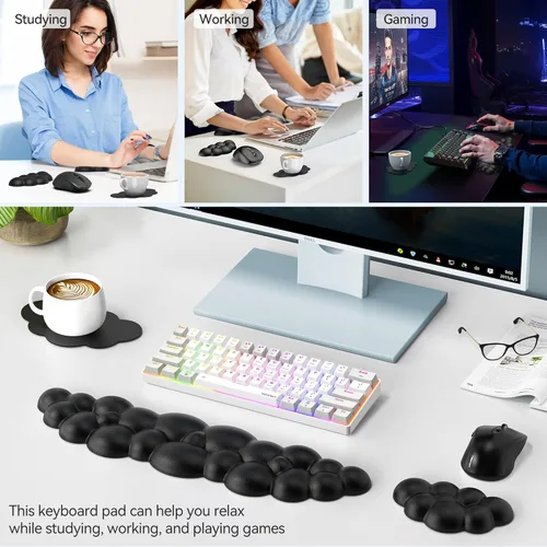 Vista 7 de TECKNET Cloud - Juego de reposamuñecas para teclado, reposamuñecas Cloud con base antideslizante, almohadilla de muñeca de cuero PU para teclado
