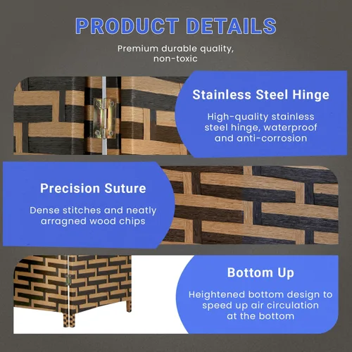 Vista 2 de 4 paneles separadores de habitación, pantalla plegable de madera, pantallas de privacidad, paneles plegables, divisor de pared para interiores
