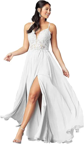 Vestido de dama de honor con cuello en V y tirantes delgados largos para mujer vestido de fiesta de noche con abertura