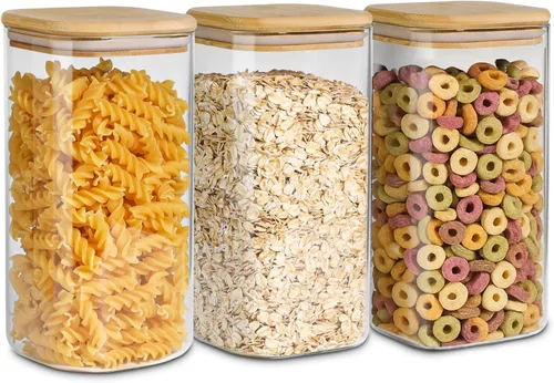 Vista 13 de ComSaf Recipientes de almacenamiento de alimentos con tapas herméticas, juego de 6, recipiente de vidrio transparente con tapa de sellado
