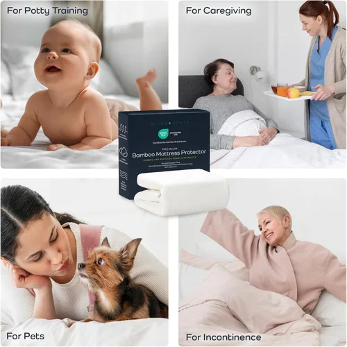 Vista 8 de Olive + Crate Protector de colchón de bambú 100% viscosa, funda de colchón de bambú de enfriamiento eco-consciente, protección hipoalergénica