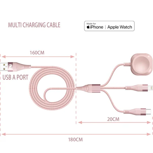 Vista 2 de Cargador de Apple Watch Cable de Carga Múltiple de 6 pies, Puerto USB AM Trenzado de Nailon a Lightning Tipo C, Cable USB C para iWatch, Cargador