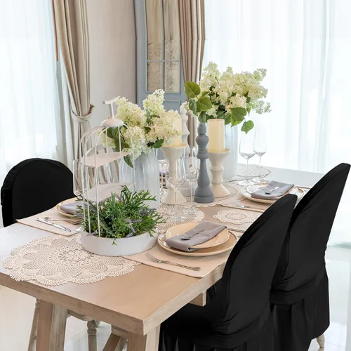 Vista 5 de Oudain Fundas protectoras para sillas con falda, de elastano elástico, largas, ajustables, removibles y lavables para sillas de comedor, para Negro