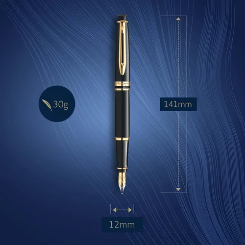 Vista 3 de Pluma estilográfica profesional de acero inoxidable con detalles dorados WATERMAN, Negro y Dorado