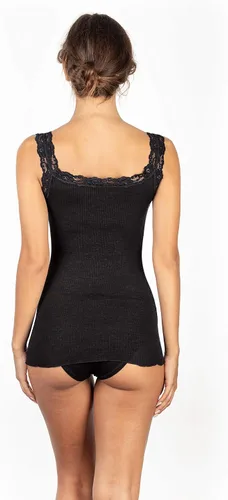 Vista 3 de EGI Camiseta sin mangas con ribete de encaje de lana de lujo. Fabricada con orgullo en Italia.