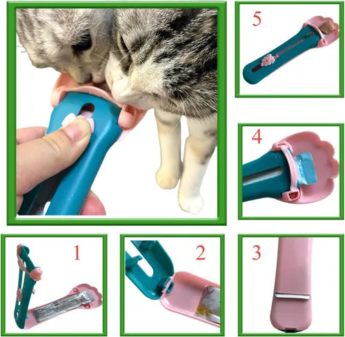 Vista 4 de TITA-DONG Cuchara exprimidora con forma de garra de gato, cuchara para lamer deliciosas, cuchara para comer alimentos húmedos para gatos, cuchara