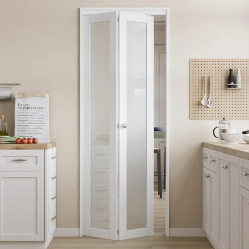 Vista 8 de Puertas plegables, puerta de vidrio esmerilado de 24 x 80 pulgadas con perilla y kit de herramientas, puerta interior plegable