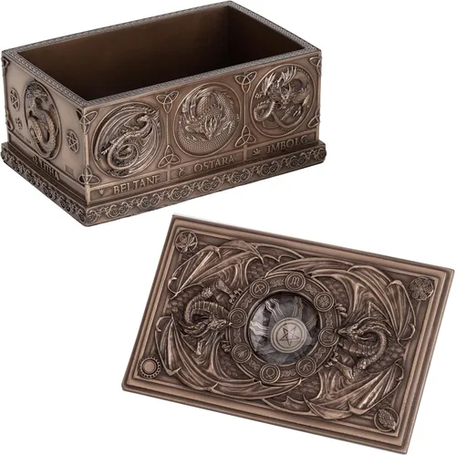 Vista 4 de Veronese Design Dragons of The Sabbats - Caja de tarrot con acabado de bronce místico