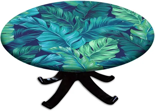 Vista 99 de Mantel redondo ajustable con borde elástico floral azul, mantel con borde elástico de estilo floral pastoral, almohadilla de mesa de poliéster