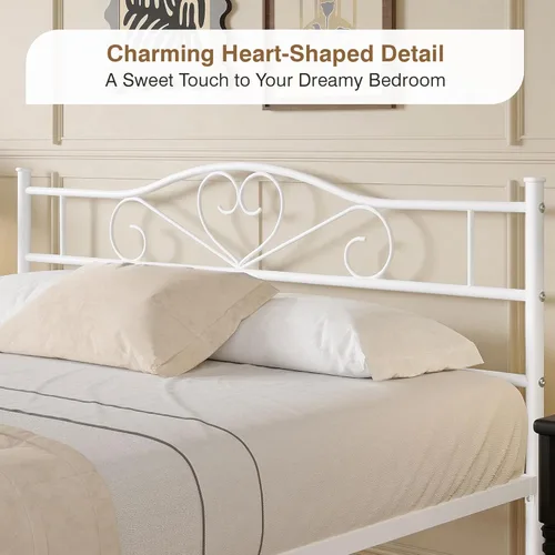 Vista 4 de VECELO Base de cama de plataforma metálica de tamaño completo de 14 pulgadas con cabecero y piecero, base de colchón resistente con soporte de Blanco