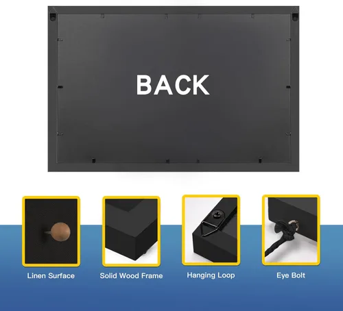 Vista 6 de Miratino Tablero de Chinchetas y Anuncios, Tableros de Corcho de Lino Negro de 16"x11" para Paredes con Marco Negro, Tablero de Visión