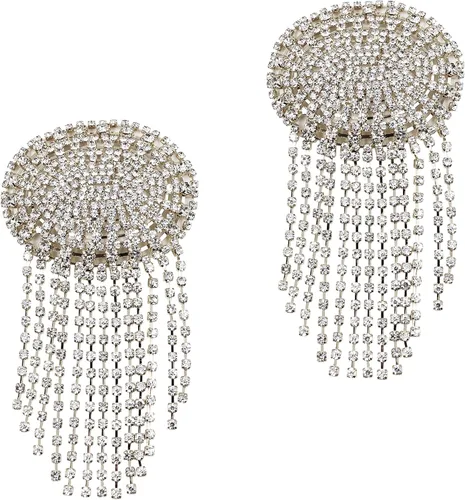 Vista 4 de MINGSEECESS Sujetador reutilizable de silicona de metal dorado para mujer, diseño de pétalos de pecho, autoadhesivos con borla