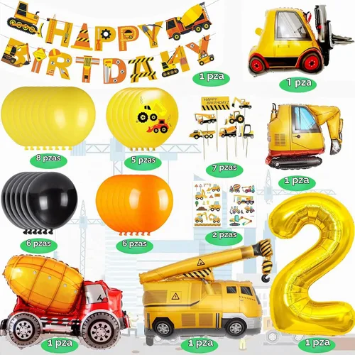 Vista 2 de Suministros de Cumpleaños de Construcción para Niños de 2 Años - Kit de Guirnalda de Globos para Decoraciones de Fiesta de Cuarentena C 2