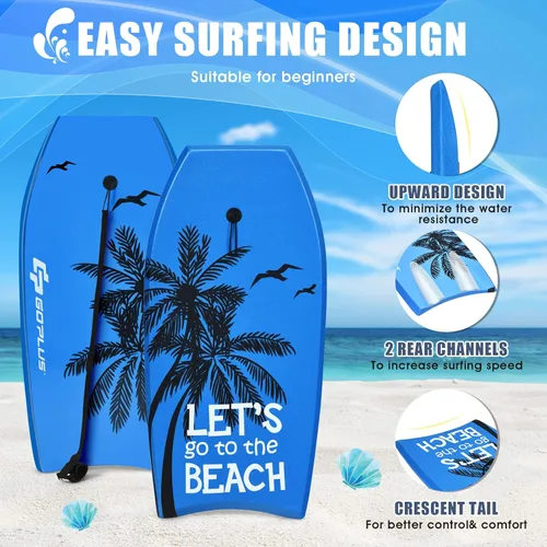 Vista 6 de Goplus Bodyboard para playa, 33/37/41 pulgadas, tabla de cuerpo ligero con correa de muñeca, núcleo EPS, cubierta XPE, parte inferior lisa de HDPE