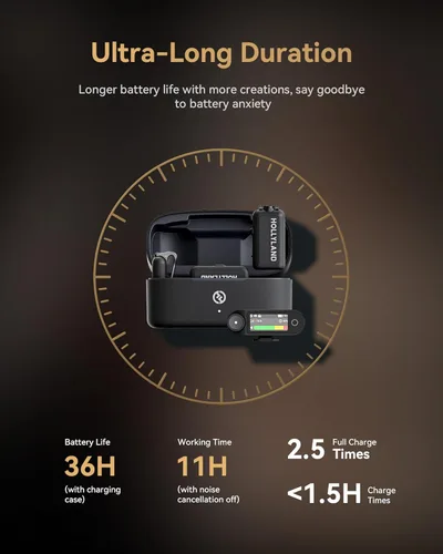Vista 6 de Micrófono inalámbrico Hollyland Lark MAX 2 para iPhone/Cámara/Android, cancelación de ruido AI, audio de 32 bits de cadena completa, rango de 1115