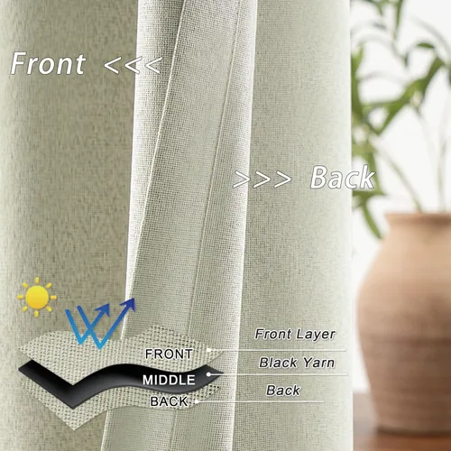 Vista 3 de Cortinas de Lino Beige con Bloqueo Total de Luz de 64 Pulgadas de Largo, Lino Sintético Texturizado con Bloqueo de Calor y Aislamiento Térmico