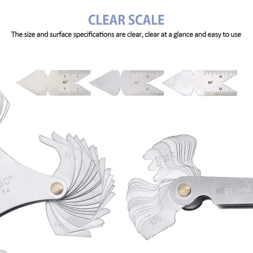 Vista 5 de Juego de 5 herramientas de medición de calibre de paso de rosca, 3 medidores de rosca de acero inoxidable, 3 unidades de calibre central de sistema