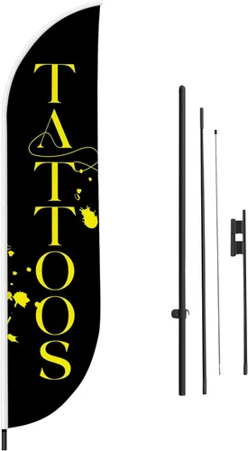 Vista 111 de DreamController - Bandera de plumas de alteraciones (11.5 pies x 2.5 pies) por DreamController para negocios al aire libre con poste adicional