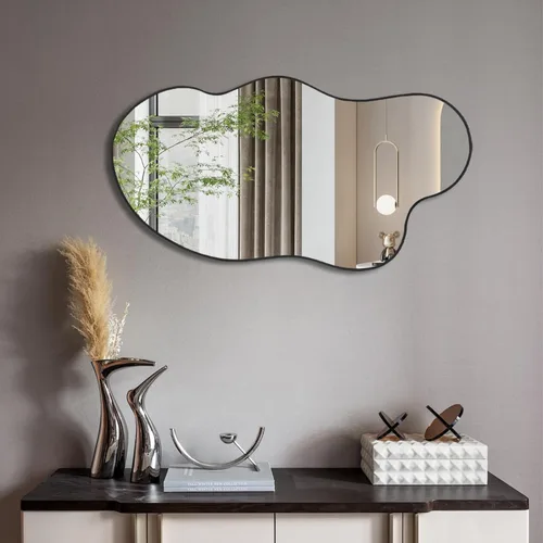 Vista 7 de POZINO Espejo de pared irregular, 35.4 x 18.8 pulgadas, espejos asimétricos sin marco, modernos espejos decorativos ondulados, espejo