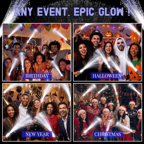 Vista 6 de Jecery 24 varitas de fibra óptica blancas a granel, luces LED de boda, varitas iluminadas con 3 modos de parpadeo para despedida de soltera