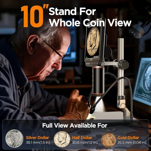 Vista 7 de Elikliv Microscopio digital de enfoque automático 4K EM4K-AF, microscopio de soldadura de 52MP para reparación de PCB, inspección de monedas