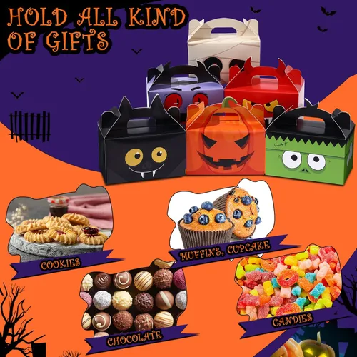 Vista 6 de TaoBary Juego de 24 cajas de dulces de Halloween, cajas de regalos de Halloween, cajas de regalos para regalos de cumpleaños, galletas
